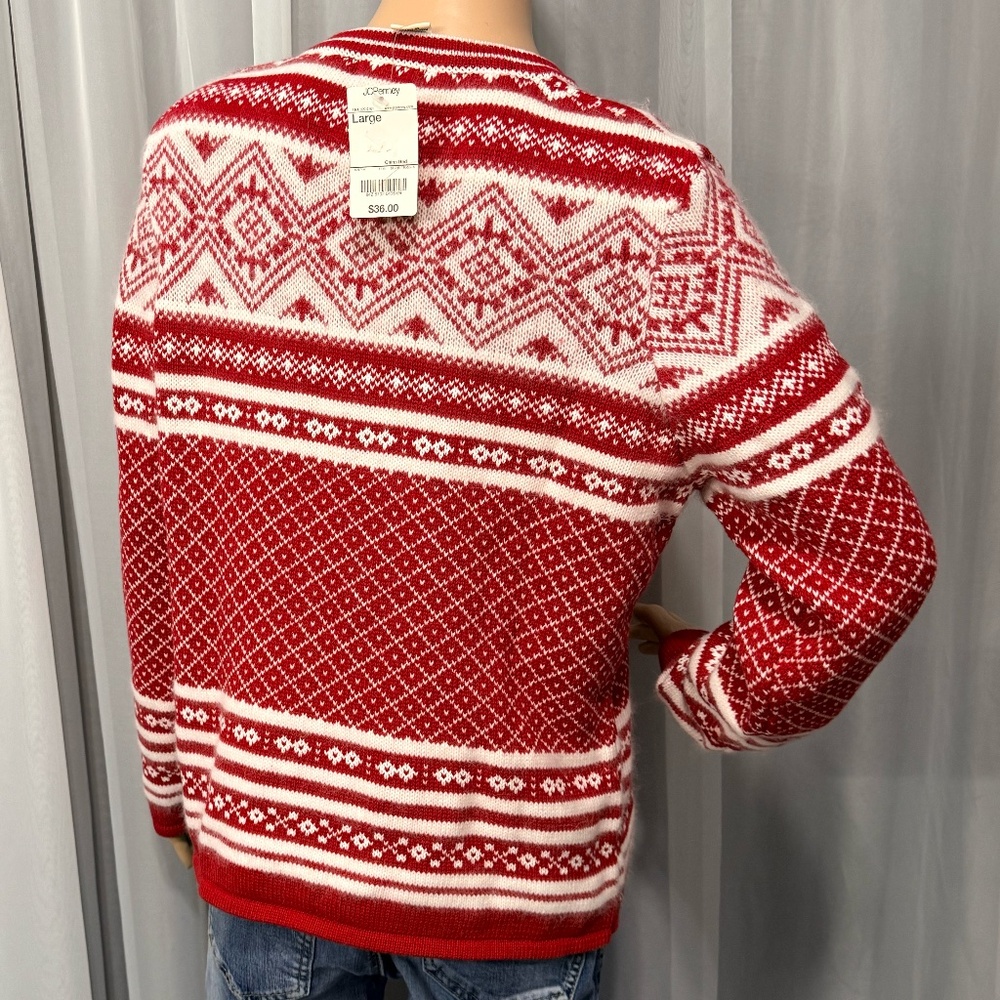 ST. JOHN’S BAY Women’s Red/White V-Neck Sweater (Size: L) - Picture 7 of 14